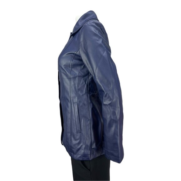 Blue Faux Leather Dennis by Dennis Basso Turn-lock Jacket Sz XXS - Picture 5 of 11